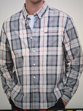 Barbour Laggon Tailored Fit Bleached Pine Tartan Button Down Size Xl